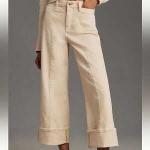 Pilcro Cream Wide Leg Wide Cuff Jeans